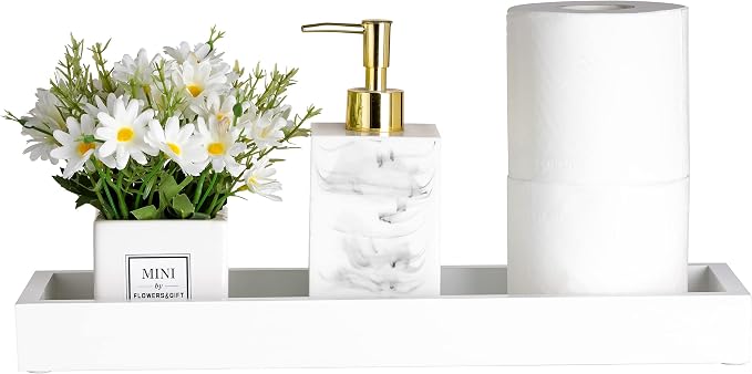 Hanobe Rectangular Long Narrow Tray: White Decorative Rectangular Candle Holder Centerpiece Tray Decor Serving Tray No Handle for Dining Table Coffee Bar Living Room Home Decor