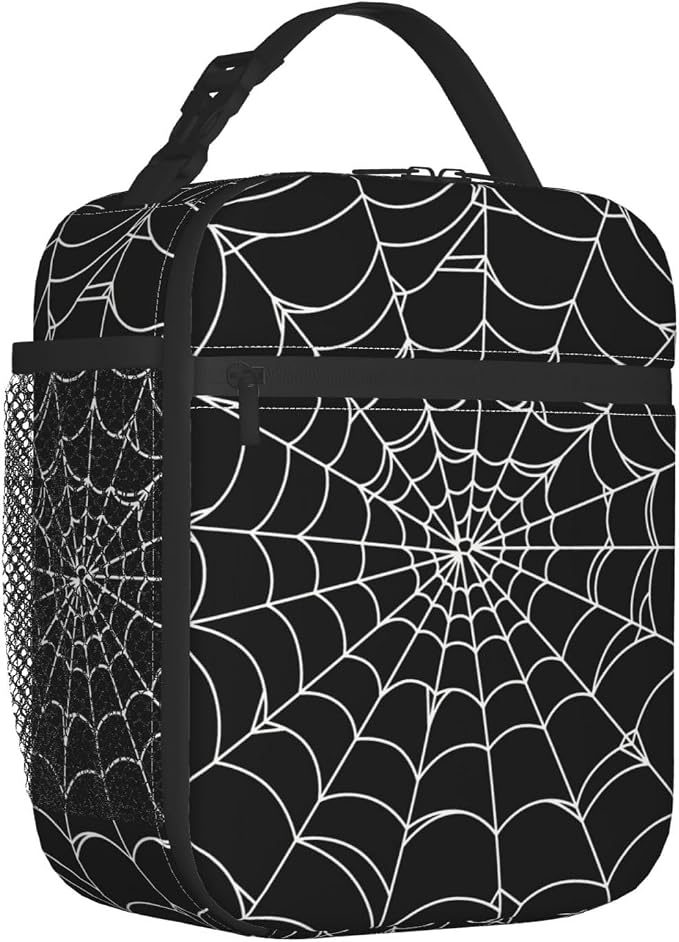 Goth Spider Web Lunch Box Insulated Lunch Bag for Women Men Reusable Portable Leakproof Lunchbox Tote Cooler Thermal Bag for Office Work Picnic Travel