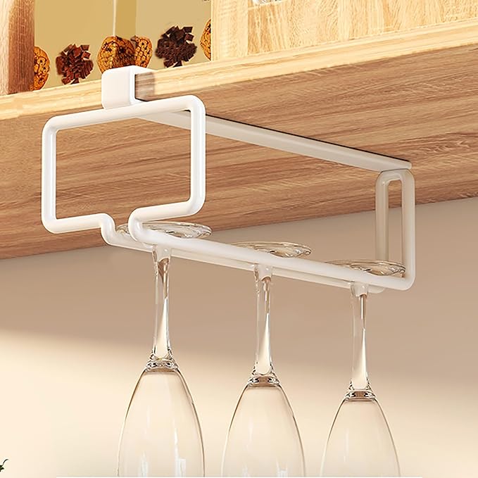 Wine Glass Holder, Hanging Wine Glass Rack Under Cabinet, Wine Glasses Rack Organizer, Wine Glass Drying Rack, Complete Your Home Bar & Kitchen Storage(White)