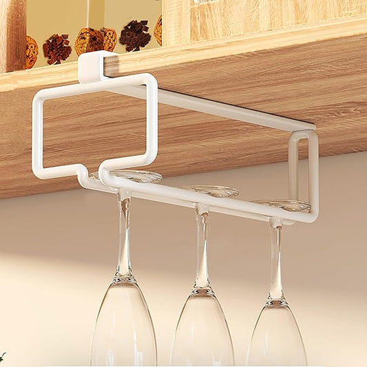 Wine Glass Holder, Hanging Wine Glass Rack Under Cabinet, Wine Glasses Rack Organizer, Wine Glass Drying Rack, Complete Your Home Bar & Kitchen Storage(White)