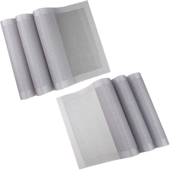 PIGCHCY Placemats 18 x12 Inches Plastic Washable Easy to Clean Table Mats Woven Vinyl Placemats for Dining Table Set of 6(Classic Grey)