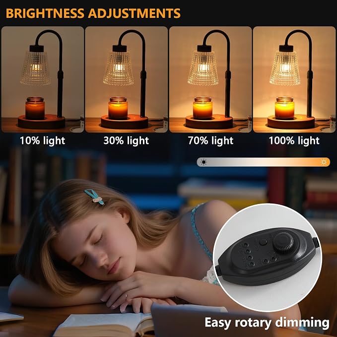 MEIXISUE Black Candle Warmer Lamp WithTimer and Dimmer,Fragrance Electric Wax Melt Warmer with 2 Bulbs,Scented Jar Lamp,Mother's Day/Birthday/Gifts Christmas for Mom/Wife,Home Decor,Adjustable Height