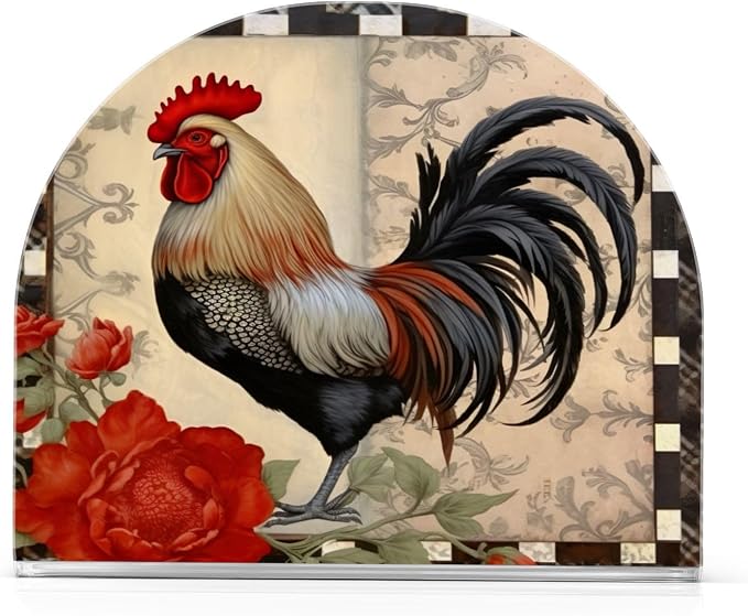 Qilmy Retro Red Rooster Napkin Holder for Table –Napkin Holders for Kitchen, Table Napkin Holders, Cocktail Napkin Holder,Paper Napkins Holder