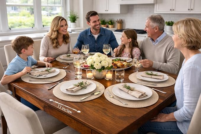 Round Placemats Set of 6 with Basket, 13" Cotton Woven Table Mats, Non-Slip Heat-Resistant, Washable Dining Chargers, Kitchen Hot Pads, Farmhouse Décor, Wedding & Holiday Use (Mix Brown)