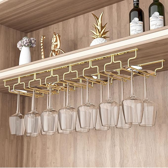 7 Rows Under Cabinet Wine Glass Rack, Hanging Stemware Holder, 304 Stainless Steel Hanger Storage Shelf, Stemware Wine Glass Holder Storage Hanger For Bar Kitchen Cabinet ( Size : Width:22.5cm )