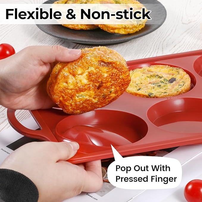 CAKETIME Jumbo Silicone Muffin Top Pan with Metal Frame, 4 Inch Non Stick Round Egg Baking Pan for Oven English Muffins, Whoopie Pies, Corn Bread, Egg Bites, Breakfast Sandwiches Tarts 2 Pack Brown