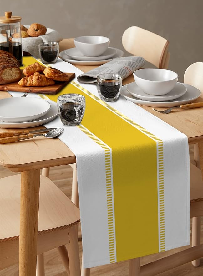Yellow Table Runners 72 inches Long, Modern Stripes Table Runner Farmhouse Dresser Scarves,Decortaive Table Runner Cover for Kitvhen Dining Coffee Table Holiday Party Wedding