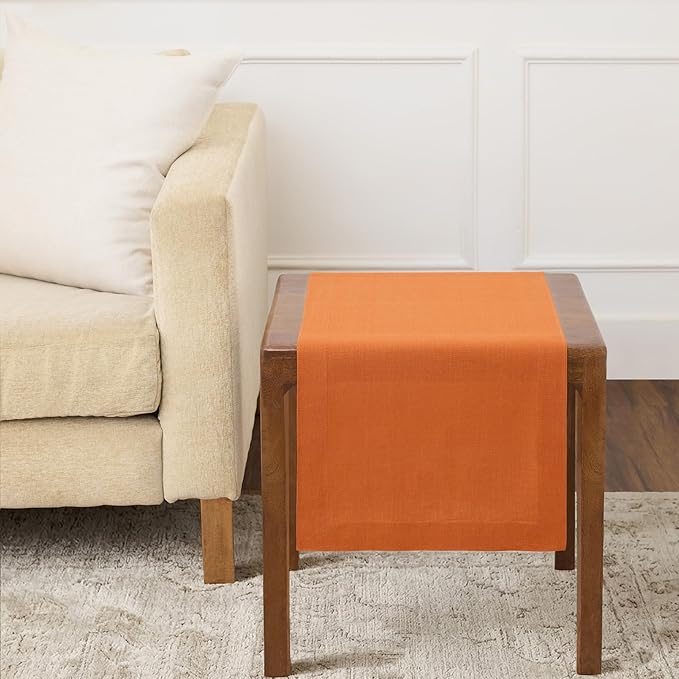 Solino Home Linen Table Runner 36 Inches - 100% Pure Linen Persimmon Orange Table Runner 14 x 36 Inch Ideal for Dresser and Coffee Tables - Spring, Summer - Fete