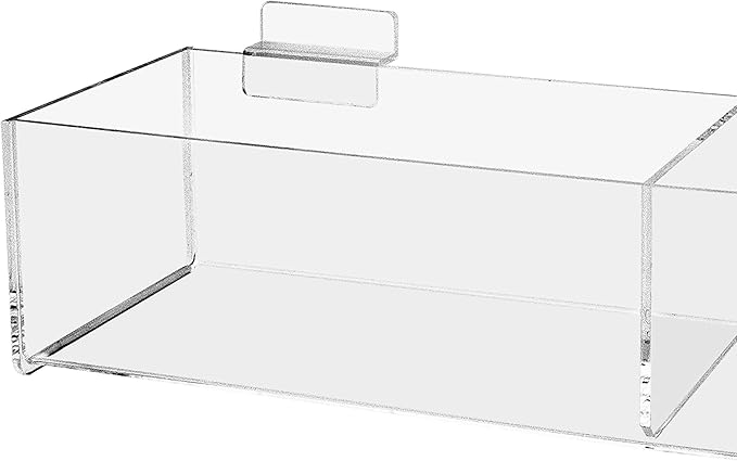 Marketing Holders Slatwall Acrylic Retail Tray Double Comparrment 16" Wide Dump Bin Product Merchandise Storage Caddy