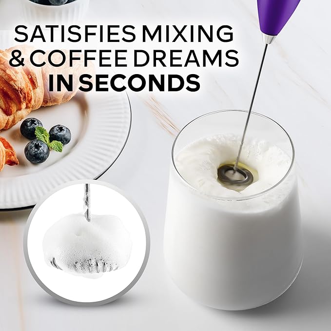 Zulay Kitchen Powerful Milk Frother Wand With Duracell Batteries - Ultra Fast Handheld Drink Mixer - Electric Whisk Foam Maker for Coffee, Lattes, Cappuccino & Matcha - Z1 Motor - Grape