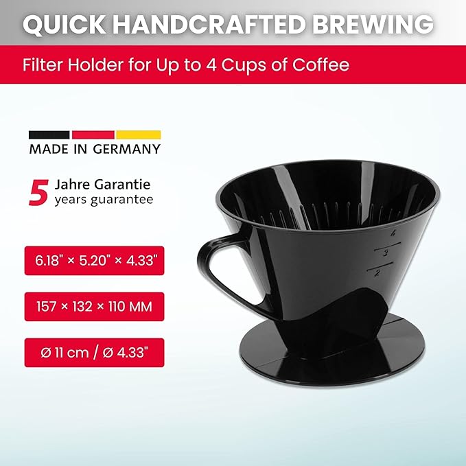 Westmark Pour Over Coffee Dripper, Coffee Filter Cone Size 4, Reusable Plastic for Manual Brewing, Up to 4 Cups, Model 24442261