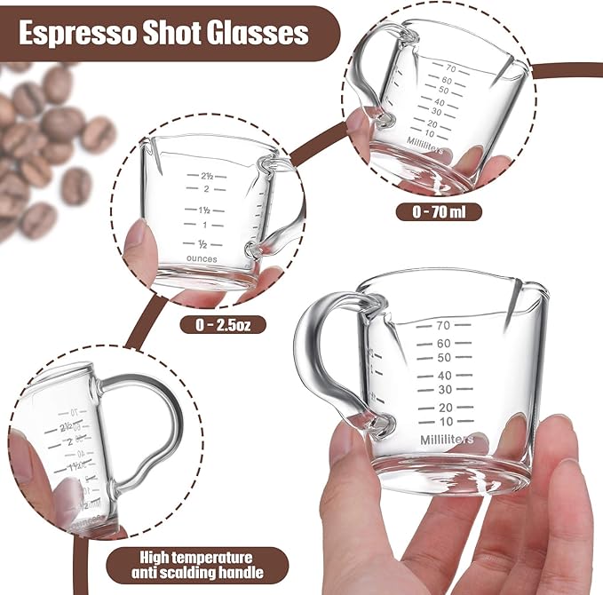 3 Pieces Espresso Shot Glass Double Spouts Measuring Cups 3 Ounce Triple Pitcher Barista Double Spouts with Pouring Handle for Milk, Espresso, Coffee
