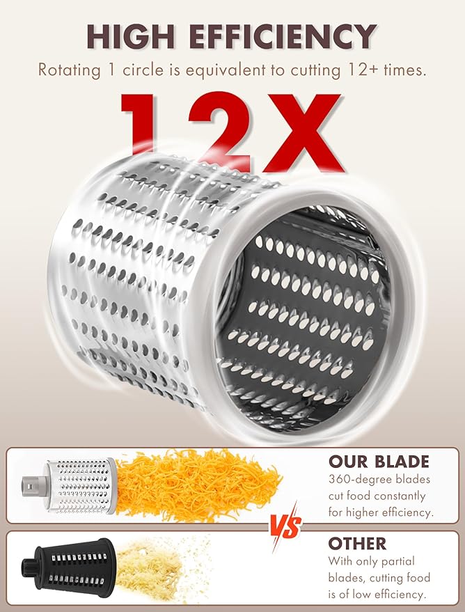 GDL Rotary Cheese Grater Hand Crank with 5 Interchangeable Blades - Upgraded Cheese Shredder Featuring Strong Suction Base for Cheese Shredding, Wavy Slicing, Nut Grinding, Ice Shaving
