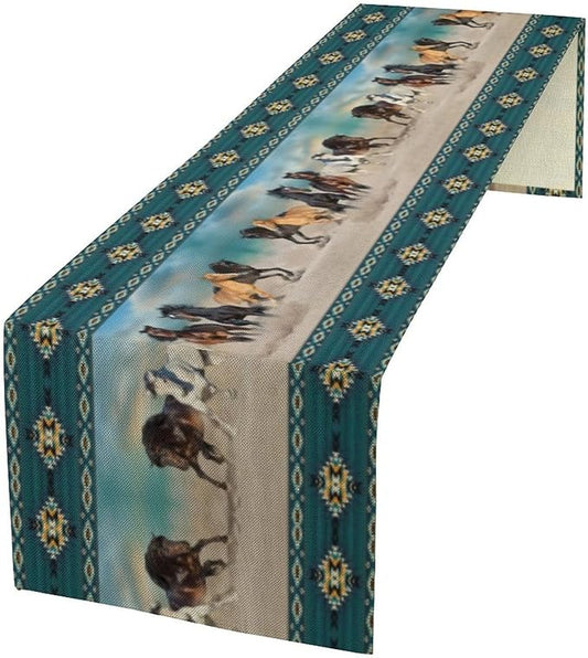 Horse Table Runner,Vintage Western Aztec Abstract Geometric Navajo Table Cloth for Kitchen Dining Table Decoration for Home Party Deco 13x120 Inch
