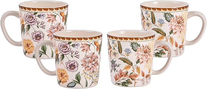 Bico Blooming Moment Ceramic Coffee Mugs Set of 4, 18 oz Large Tea Cups with Handle, Aesthetic Latte Mugs for Cappuccino Cocoa, Lead-Free, Dishwasher and Microwave Safe, Housewarming Gift