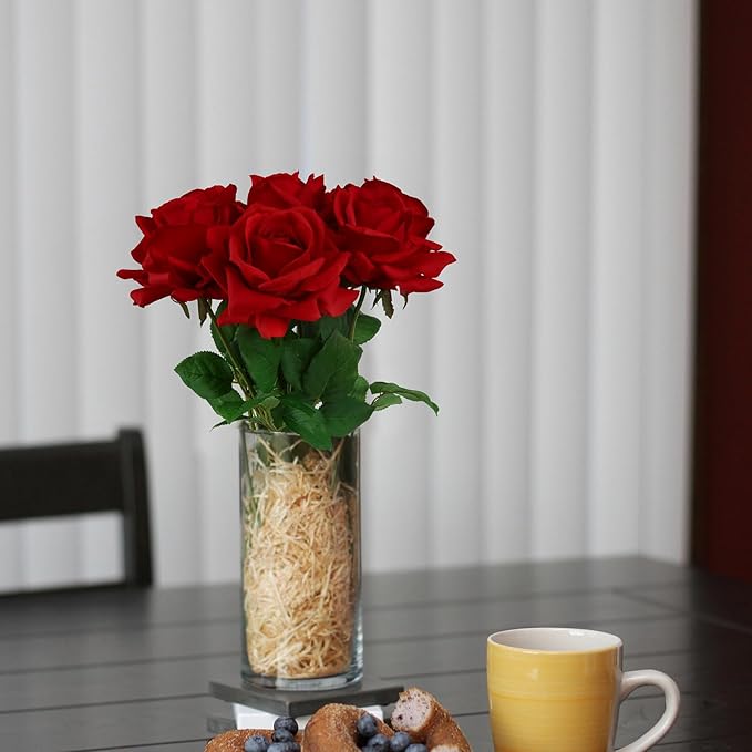 Eyamuno 7pcs Artificial Rose Fake Flowers Long Stem Fake Silk Real Touch Roses for DIY Wedding Party Table Centerpiece Home Decor, 45CM, Red-45cm