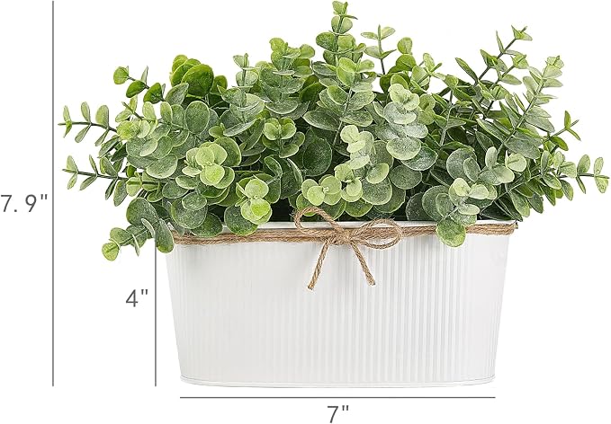 Dahey Fake Eucalyptus Plants Indoor for Farmhouse Home Decor Artificial Faux Plants in Rustic Rectangular Pots Table Centerpiece for Bathroom Office Living Room Shelf Laundry Decor, 7" L x 4" H