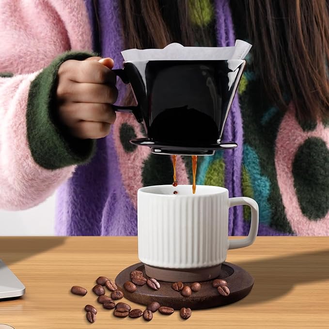 hailanbao Handmade Pour Over Ceramic Coffee Dripper - Authentic Brewing Experience for Camping, Office, and Home (Black)