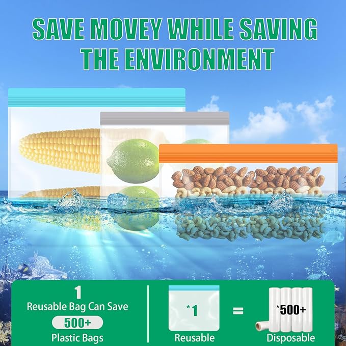 10 Pack Leakproof Reusable Freezer Bags, BPA Free Food Storage Bags, Salad Fruit, Vegetables, Traval, Home Organization Dishwasher Safe - 3 Gallon 3 Snack 4 Sandwich Bags