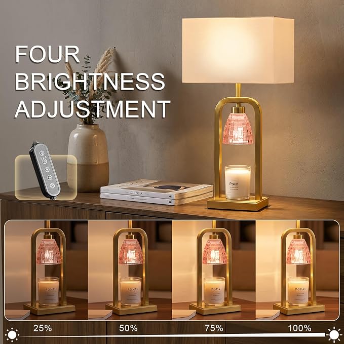 PoKat 21.5'' Pink Candle Warmer Lamp with Timer Dimmer, Modern Wax Light Warming Table Lamp for Jar Candles, Candle Melter Lamp for Living Room, Bedside Lamp for Bedroom Home Decor Gift, Bulb Included