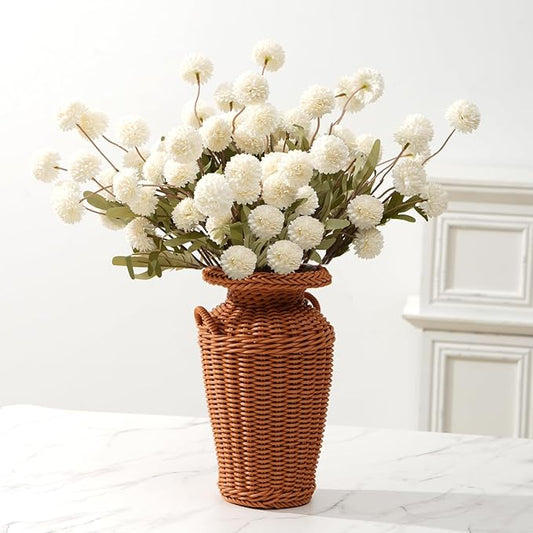 trytuny Fake Fall Flowers for Vase, Faux Silk Kiku Mums, Artificial Pom pom Floral Bouquets Indoor Centerpiece Office Coffee Table Boho Home Decorations (9, White)