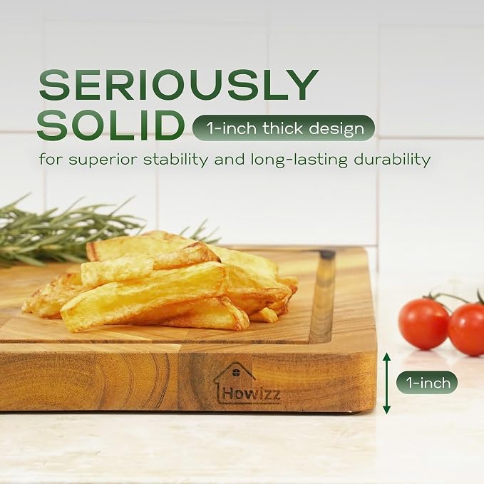 Howizz Solid Acacia Wood 24"x18" Extra Large Cutting Board, 1" Thickness Herringbone Chevron Acacia Grazing Board Large Charcuterie Serving Board, Non Toxic Natural Wood, Thick Wooden Chopping Boards