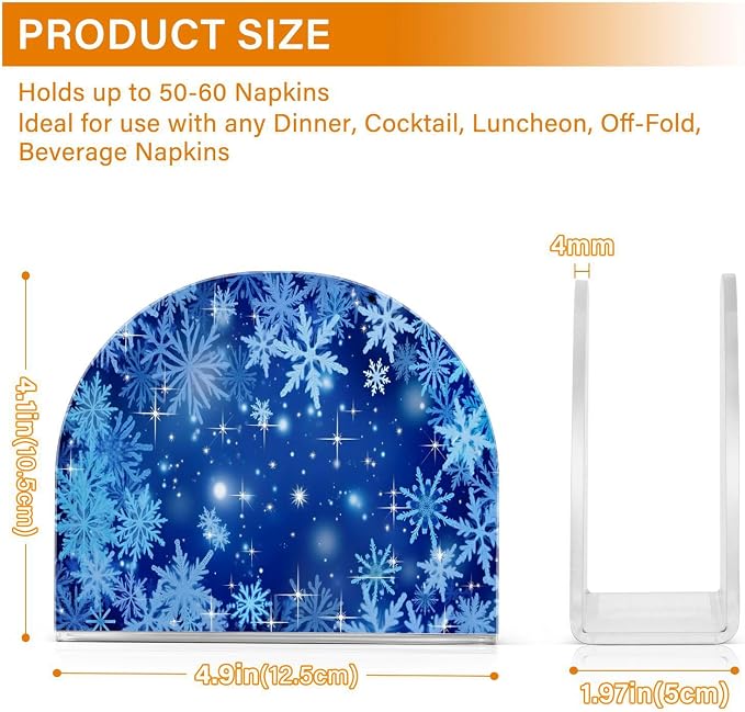 Blue Winter Christmas Glitter Snowflakes Napkin Holder for Tables Paper Cocktail Napkin Holders for Kitchen and Dinning, Acrylic Dinner Napkin Dispenser for Restaurant Home Decor Bar Accessories