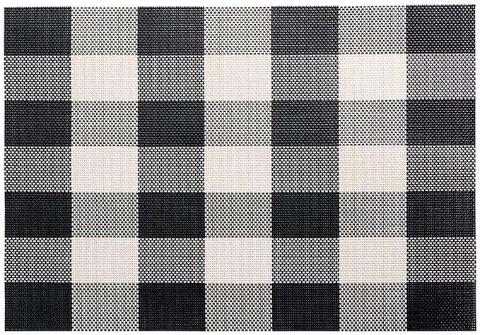 Restaurantware Carmel Mesh 16 x 12 Inch Table Placemats Set Of 6 Woven Washable Placemats - Large Gingham Print No Stain Black And White Kitchen Placemats Heat Tolerant Easy To Clean