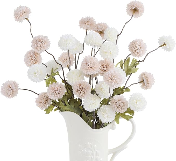 DuHouse 9pcs Artificial Flowers Faux Silk Pompon Mum,Mixed Color Silk Small Mini Chrysanthemum Ball with Stems for DIY Wedding Centerpieces Home Table Kitchen Decorations