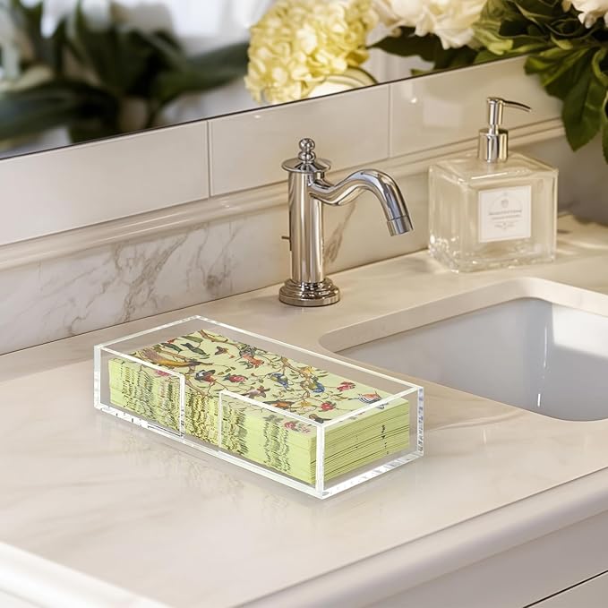 Kordory Acrylic Guest Towel Holder Tray for Bathroom, Clear Counter Rectangular Bathroom Napkin Holder for Ktichen, Modern Disposable Hand Towel Holder Tray for Home, Bar, Hotel, Office