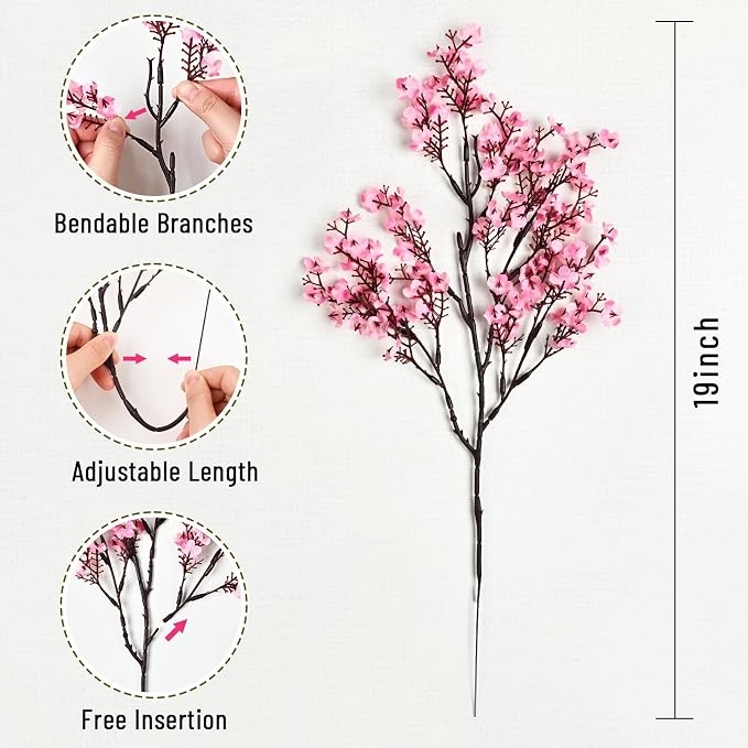 Waipfaru 6Pcs Fake Flowers Baby's Breath Silk, Real Touch Pink Artificial Flowers Bulk with Bendable Stems for Valentine's Day Spring Wedding Party Decor