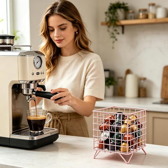 K Cup Holder Organizer Coffee Pod Holder, Large Capacity Espresso Pods Containers, Metal Capsule Organizer Wire Storage Baskets for Kitchen Counter, Pantry, Coffee Bar Station Accessories