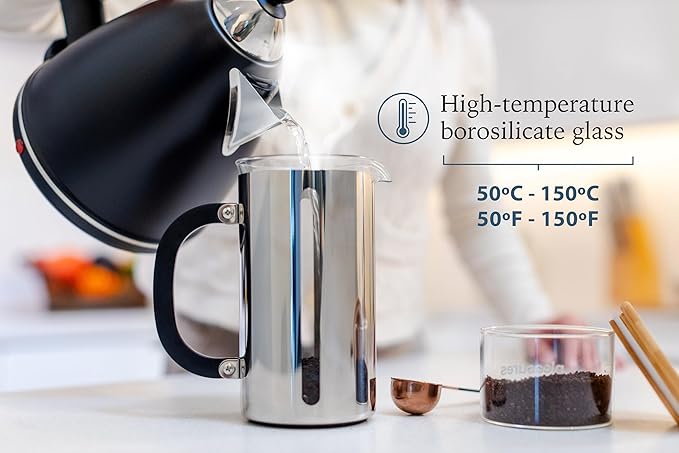 High Borosilicate Glass French Press Coffee Maker with 304 Stainless Steel, 1000 ml Capacity - Classic Elegance and Modern Design for Coffee Enthusiasts