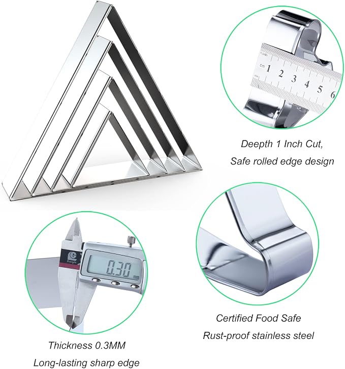 Equilateral Triangle Cookie Cutter Set Large - 5 Inch, 4 Inch, 3 Inch, 2 Inch - Geometric Frame Plaque Cookie Cutters Shapes Molds - Stainless Steel