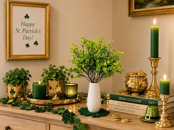 Mandy's Green Artificial Baby’s Breath Flowers 6 Bundles Silk Gypsophila, 18.5 Inch European Style Modern Home Decor Centerpiece, Neutral Wedding Flower Arrangements