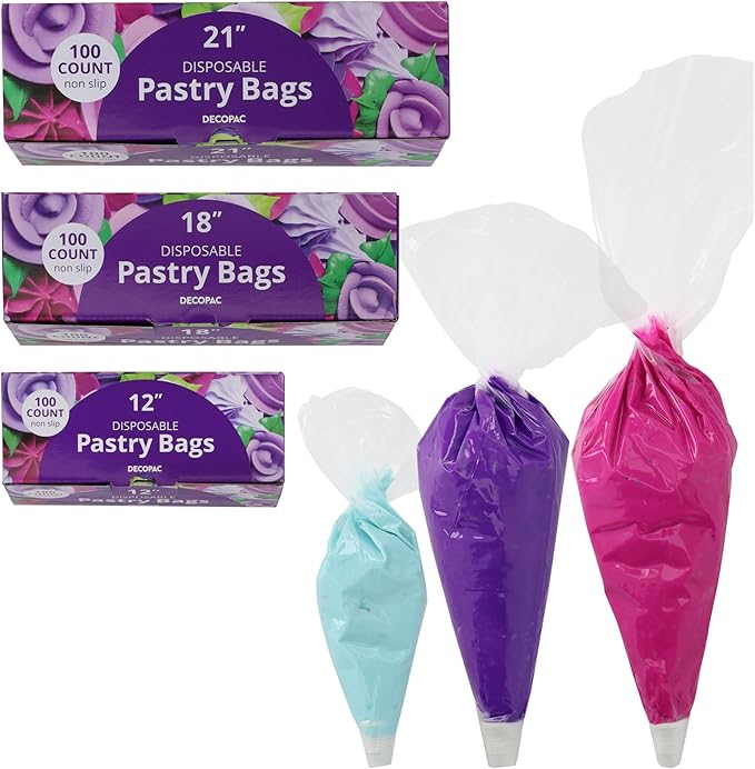 DecoPac Disposable Pastry Bag, Piping Bags with Non-Slip Outer Surface, Pack of 100 Clear Bags - 12 Inch