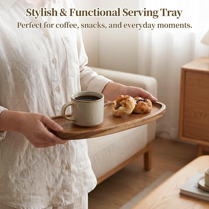 Small Wooden Tray | Acacia Wood Tray for Vanity, Bathroom Counter, Coffee Table & Toilet | Perfect for Jewelry, Remote, Perfumes & Catch All | Mini Charcuterie Board Serving Platter (Cloud Shape)