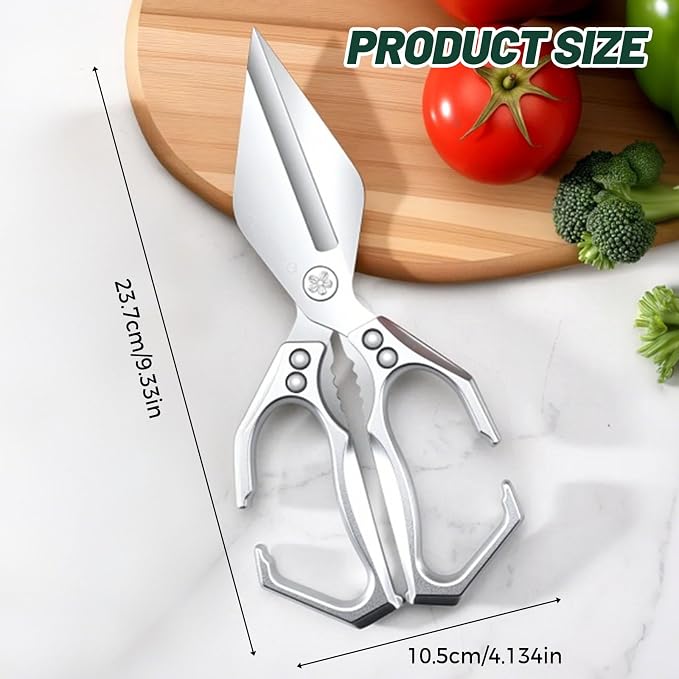 Multifunctional Heavy-Duty Kitchen Shears, Stainless Steel Kitchen Scissors for Food, Poultry Shears, Poultry, Meat, Seafood, Bone Cutting, Dishwasher Safe Ergonomic Handle (Red)