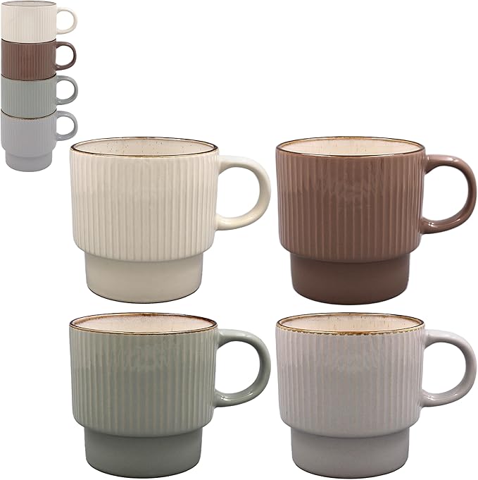 Lesser & PAVEY Elements Reactive Glaze Stacking Mug Set of 4 for Home & Kitchen | Stylish Ceramic Mugs for Tea & Coffee | Lovely Cup Set for Mens Gifts & Birthday Gifts for Women