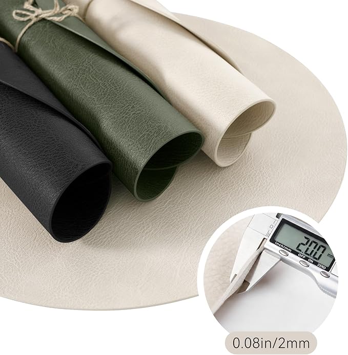 MOSAYT 13 Inch Round Vinyl Placemats Set of 8 - Faux Leather 100% Waterproof Oil-Proof Wipeable PU Place Mats, Heat Resistant Reversible Table Mats for Kitchen, Dining, Outdoor, Beige