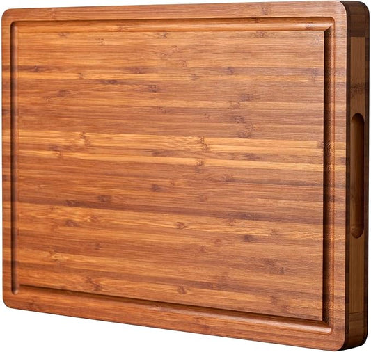 Allsum XL Cutting Board for Kitchen, 20x15" Extra Large, 1" Thick Bamboo Wood Butcher Chopping Block, Cheese Board, Durable Reversible with Juice Grooves and Handles