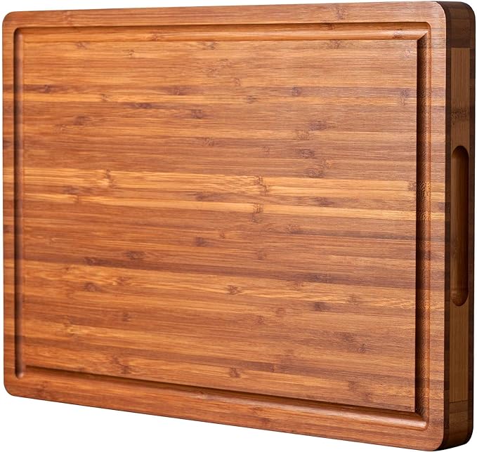 Allsum Large Wood Cutting Board for Kitchen, 1” Thick Bamboo Cheese Charcuterie Board, Butcher Chopping Block, with Juice Grooves and Handles