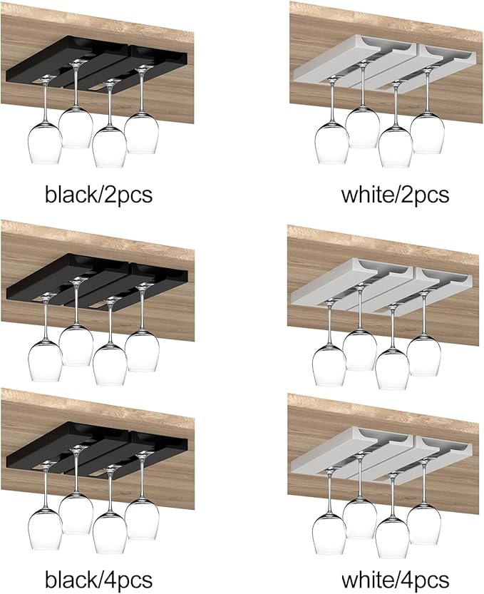 Plastic Wine Glass Rack, No Drilling Wine Glasses Holder Under Shelf & Cabinet, Hanging Stemware Rack Organizer Hanger Hanger Storage Shelf for Bar Cabinet Kitchen(2pcs black)