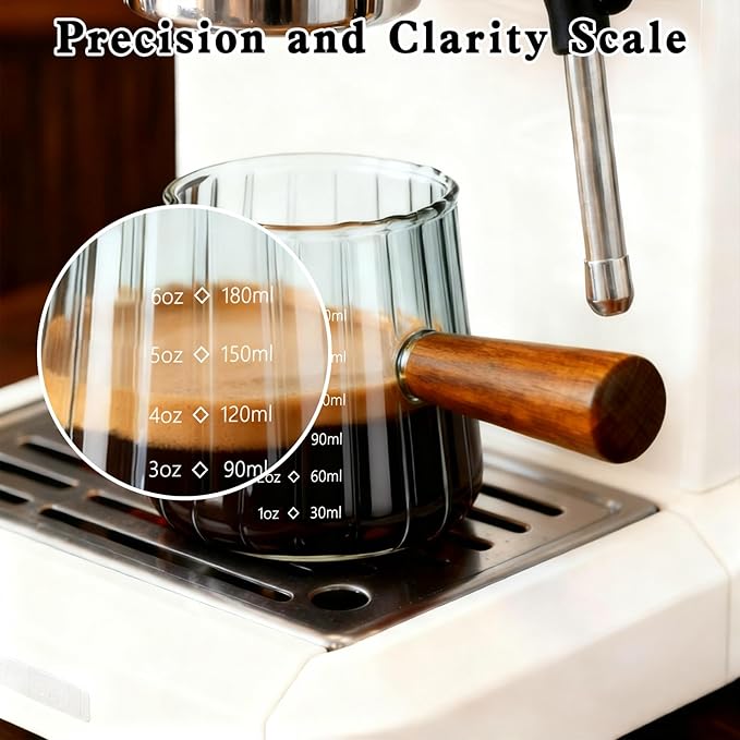 Measuring Cups, 6oz Glass Espresso Cups with Handle, Espresso Shot Glasses Espresso Accessories for Coffee, Milk (1, Grey)