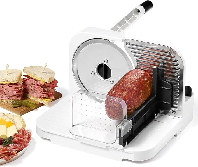 Starfrit Deli Slicer, Slices Meat, Cheese, Bread, 6.5" Stainless Steel Blade, Adjustable Thickness Knob, Nestable for Easy Storage, 2-in-1 Fruit and Vegetable