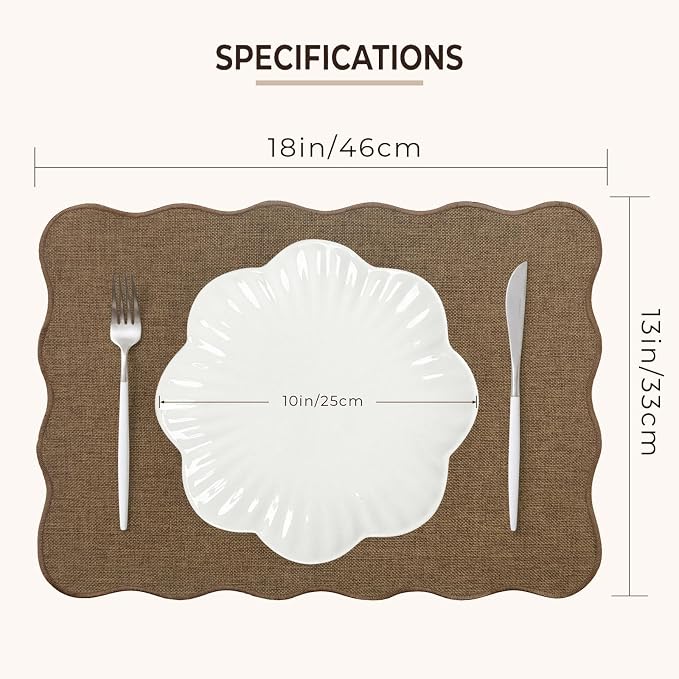 AHHFSMEI Faux Linen Placemats Set of 6 Heat Resistant Non-Slip Stain Proof Table Mats for Kitchen Dining Elegant Decor Place Mats (Brown)