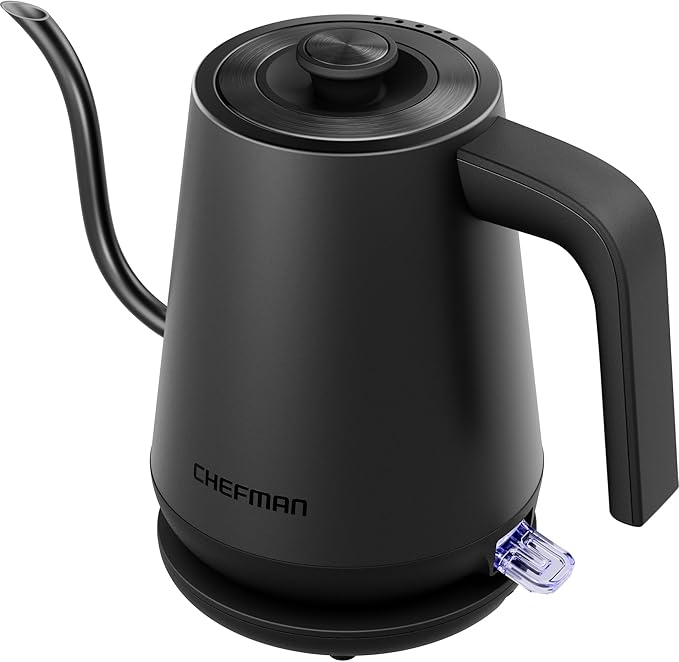 Chefman Gooseneck Electric Kettle, 0.8L Pour Over, Black | One-Touch Operation, Boil-Dry Protection, Auto Shut-Off, Ultra-Fast Hot Water Boiler, For Coffee and Tea
