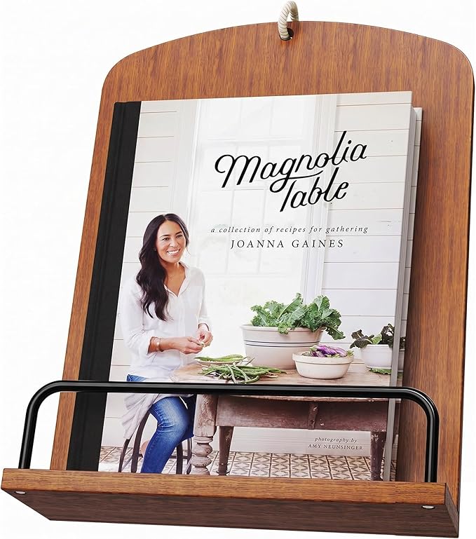 Wooden Cookbook Stand for Kitchen Counter, Rustic Brown Cook Book Stand fits Hanging or Countertop Display, Recipe Book Holder with Adjustable Angle, Wood Cooking Book Stands, Bible Display Holders