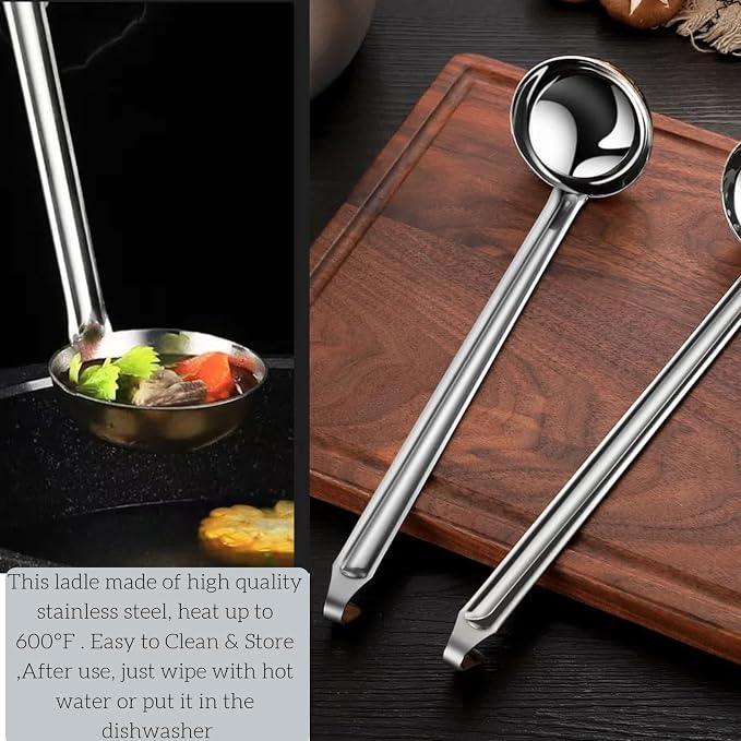 Stainless Steel Ladle 3 & 2-Ounce 2PC, Metal Kitchen Soup Ladle Spoon 12 inch & 10 inch Cooking Utensil.
