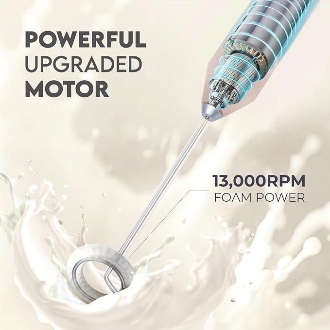 Zulay Kitchen Powerful Milk Frother AA Batteries Included – Ultra Fast Handheld Drink Mixer with Stainless Steel Whisk Stirrer for Coffee, Protein, Matcha & More, Frother Wand Electric Frothmate